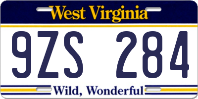 WV license plate 9ZS284