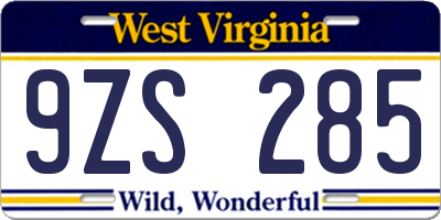 WV license plate 9ZS285