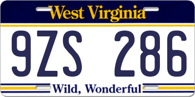 WV license plate 9ZS286