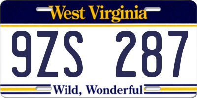 WV license plate 9ZS287