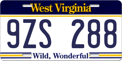 WV license plate 9ZS288