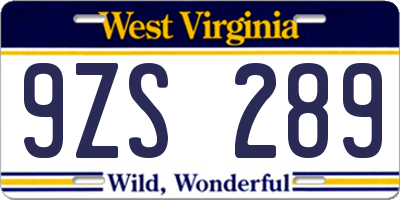 WV license plate 9ZS289