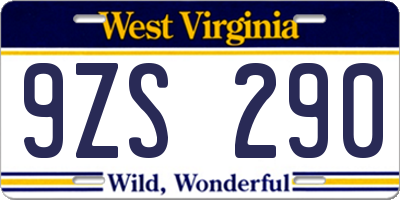 WV license plate 9ZS290