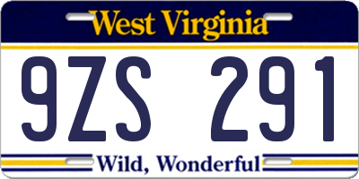 WV license plate 9ZS291