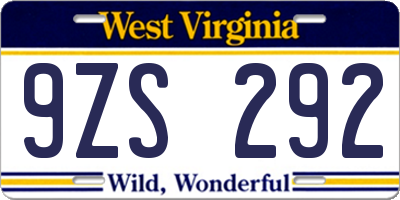 WV license plate 9ZS292