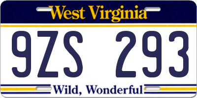 WV license plate 9ZS293
