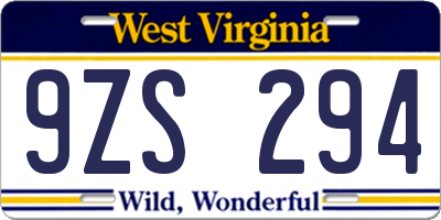 WV license plate 9ZS294