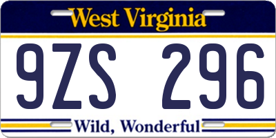 WV license plate 9ZS296