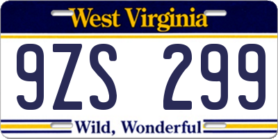 WV license plate 9ZS299