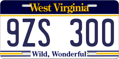 WV license plate 9ZS300
