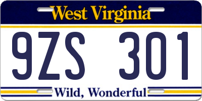 WV license plate 9ZS301