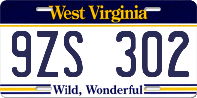 WV license plate 9ZS302