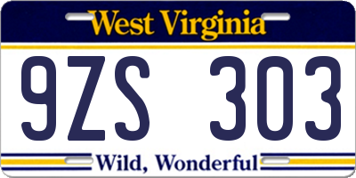 WV license plate 9ZS303