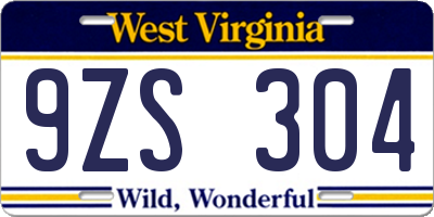 WV license plate 9ZS304