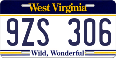WV license plate 9ZS306