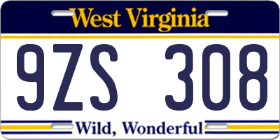 WV license plate 9ZS308