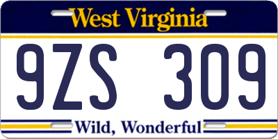 WV license plate 9ZS309