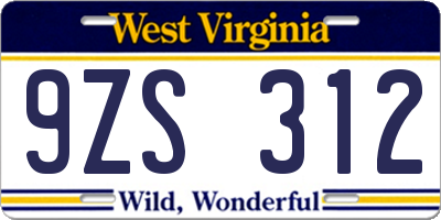 WV license plate 9ZS312
