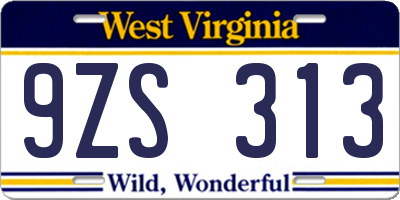 WV license plate 9ZS313