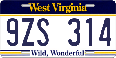 WV license plate 9ZS314
