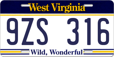 WV license plate 9ZS316