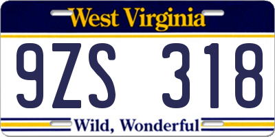WV license plate 9ZS318