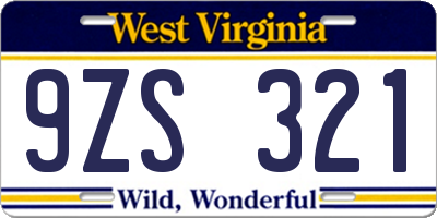 WV license plate 9ZS321