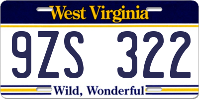 WV license plate 9ZS322