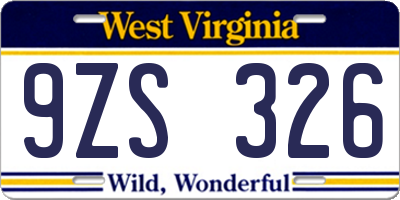WV license plate 9ZS326