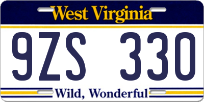 WV license plate 9ZS330