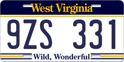 WV license plate 9ZS331