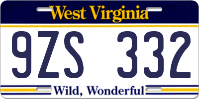 WV license plate 9ZS332