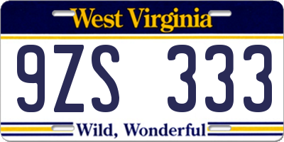 WV license plate 9ZS333