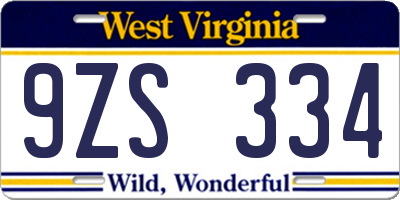 WV license plate 9ZS334