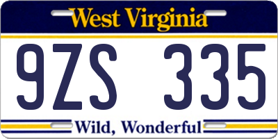 WV license plate 9ZS335