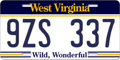 WV license plate 9ZS337