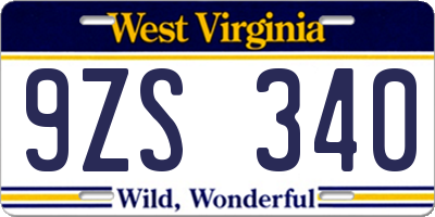 WV license plate 9ZS340