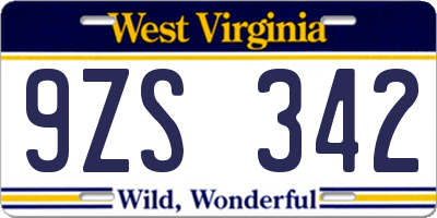 WV license plate 9ZS342