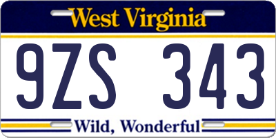 WV license plate 9ZS343