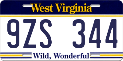 WV license plate 9ZS344