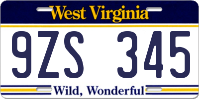WV license plate 9ZS345