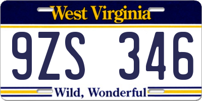 WV license plate 9ZS346