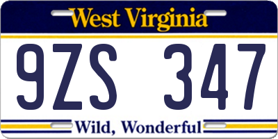 WV license plate 9ZS347