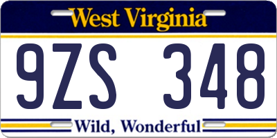 WV license plate 9ZS348