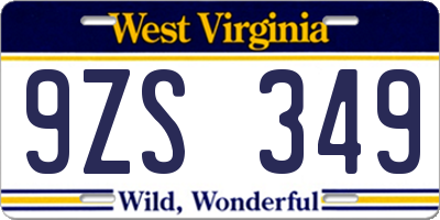 WV license plate 9ZS349