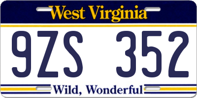 WV license plate 9ZS352