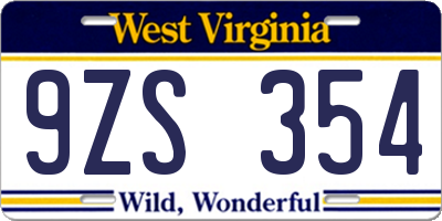 WV license plate 9ZS354