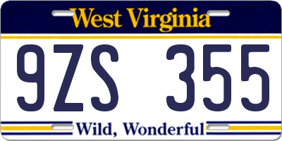 WV license plate 9ZS355