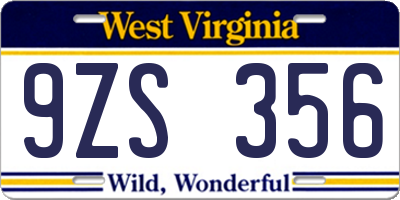 WV license plate 9ZS356