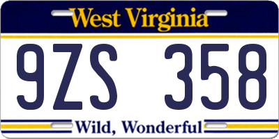 WV license plate 9ZS358